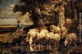 Charles Emile Jacque Canvas Paintings - A Shepherdess With Her Flock